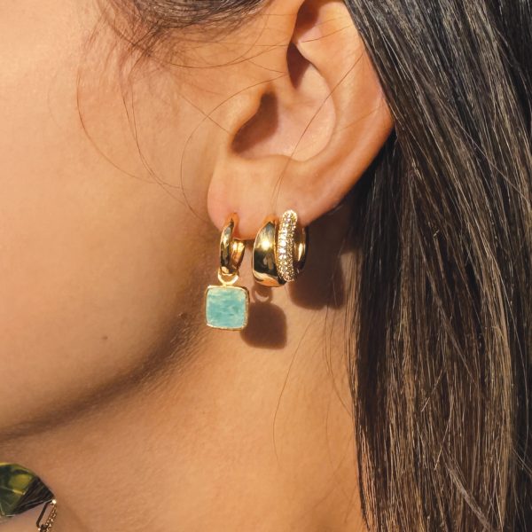 Giza Gemstone Charm Hoop Earrings 18ct Gold Plated, Amazonite