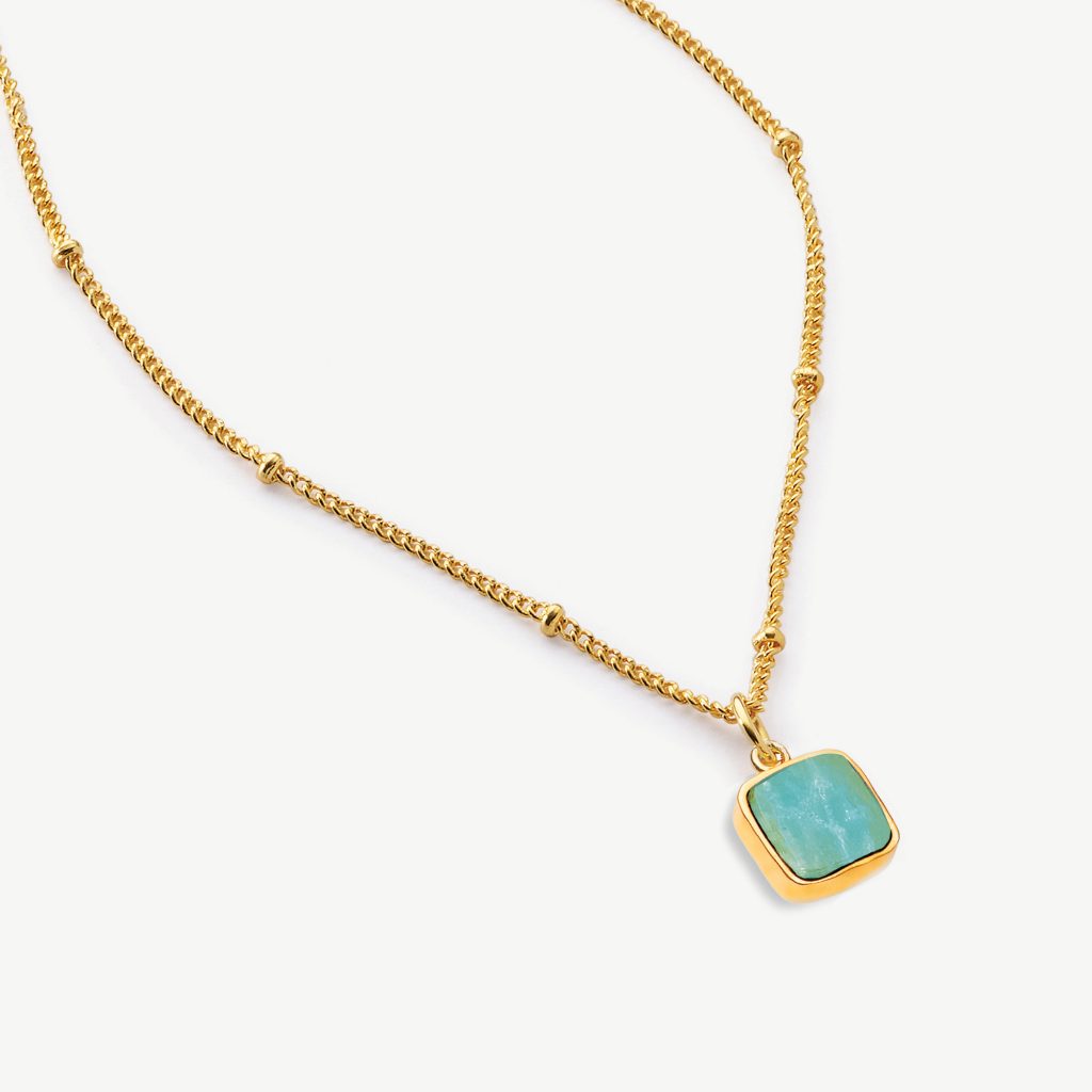 Giza Gemstone Pendant Necklace 18ct Gold Plated, Amazonite