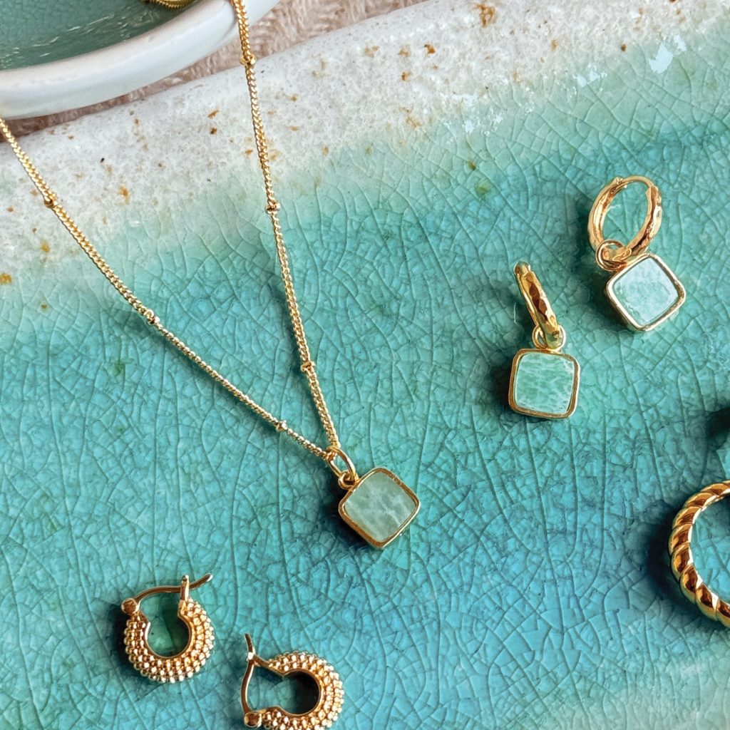 Giza Gemstone Pendant Necklace 18ct Gold Plated, Amazonite