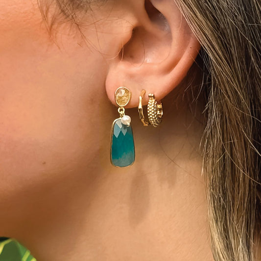 Grecian Seas Gemstone Charm Earrings 18ct Gold Plated, Gemstones & Pearl