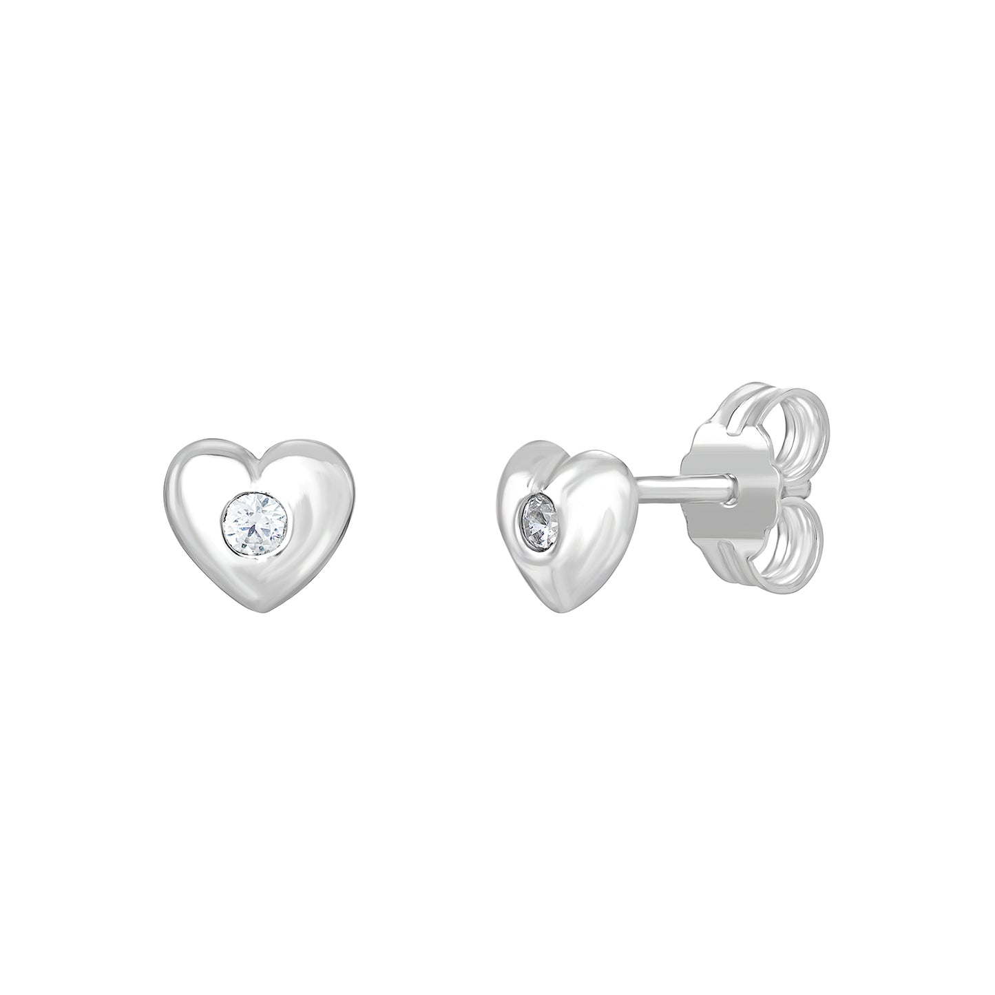 Silver Cz Heart Stud Earrings