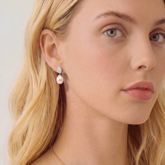 Hampstead Rhodium Crystal Pearl Drop Earrings