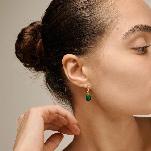 Gold Significant Enamel Hoops - Petrol Green