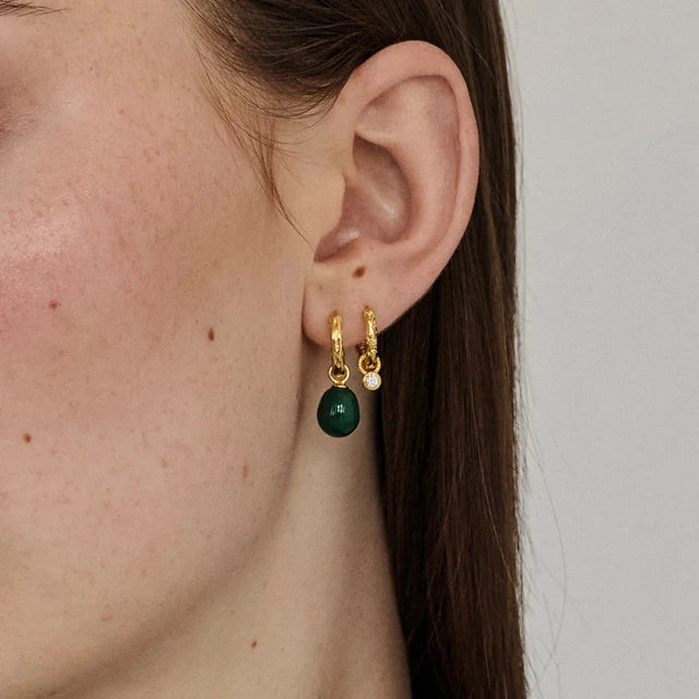 Gold Significant Enamel Hoops - Petrol Green