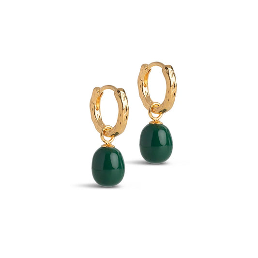 Gold Significant Enamel Hoops - Petrol Green