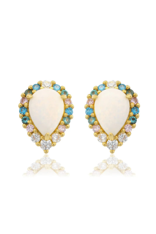 GEORGINI WISTERIA CREATED OPAL FLORIBUNDA STUD EARRINGS GOLD