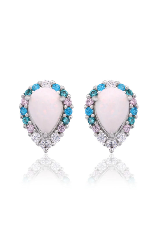 GEORGINI WISTERIA CREATED OPAL FLORIBUNDA STUD EARRINGS SILVER