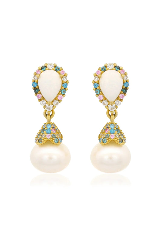 GEORGINI WISTERIA CREATED OPAL AND PEARL CASCADE EARRINGS GOLD