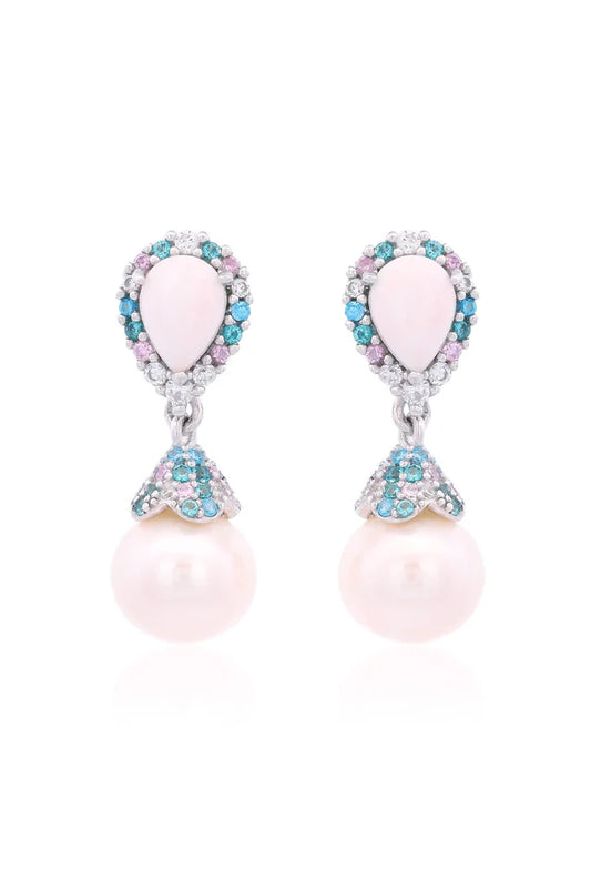 GEORGINI WISTERIA CREATED OPAL AND PEARL CASCADE EARRINGS SILVER