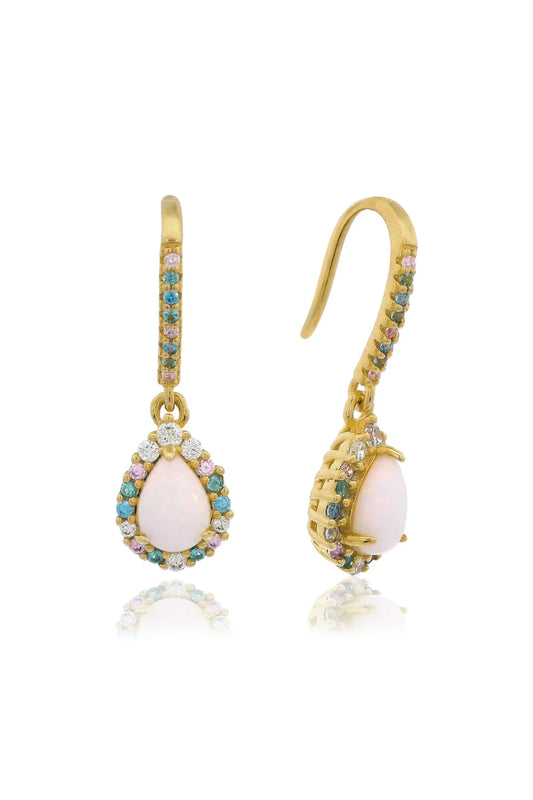 GEORGINI WISTERIA CREATED OPAL FLORIBUNDA SHEPHERD HOOK EARRINGS GOLD