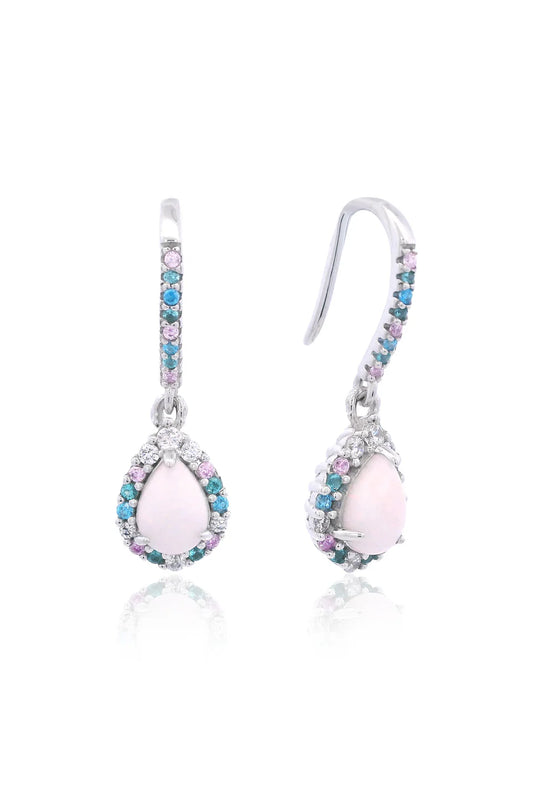 GEORGINI WISTERIA CREATED OPAL FLORIBUNDA SHEPHERD HOOK EARRINGS SILVER