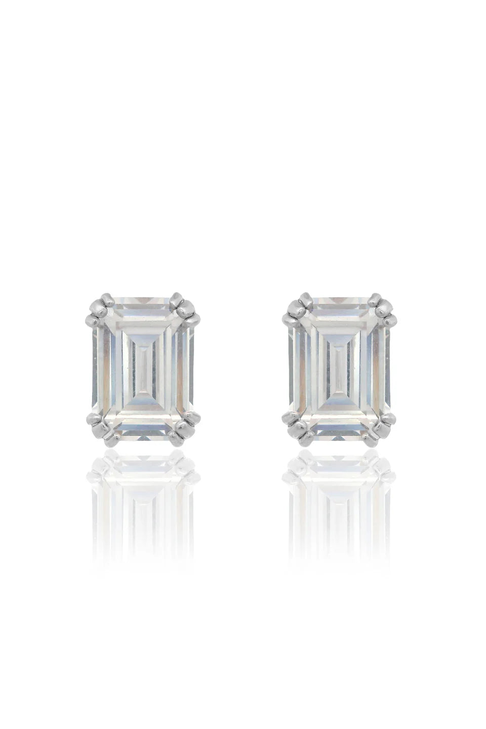 GEORGINI ELEGANT ESSENTIALS 7MM EMERALD CUT HIDDEN HALO STUD SILVER