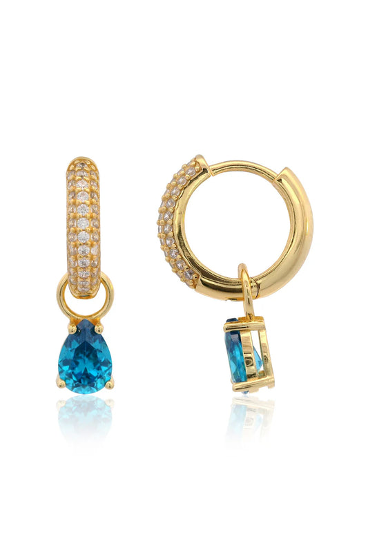 GEORGINI WISTERIA DUO PEAR EARRINGS BLUE TOPAZ CZ GOLD