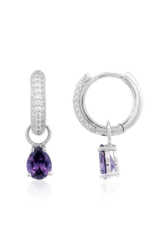 GEORGINI WISTERIA DUO PEAR EARRINGS AMETHYST CZ SILVER
