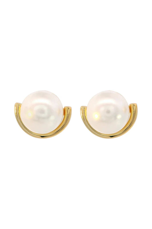 ADAGIO CRESCENT NINE-2-FIVE PEARL CRESCENT EARRINGS GOLD