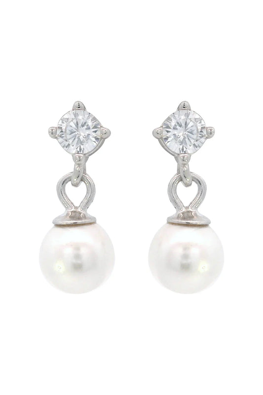 ADAGIO TOUCH OF SPARKLE DANGLE DROP PEARL EARRINGS SILVER