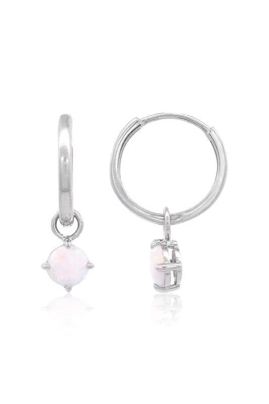GEORGINI WISTERIA CREATED OPAL DANGLE HOOP EARRINGS SILVER