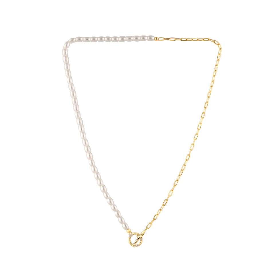 GEORGINI ALCHEMY PAPERCLIP PEARL FOB NECKLACE GOLD