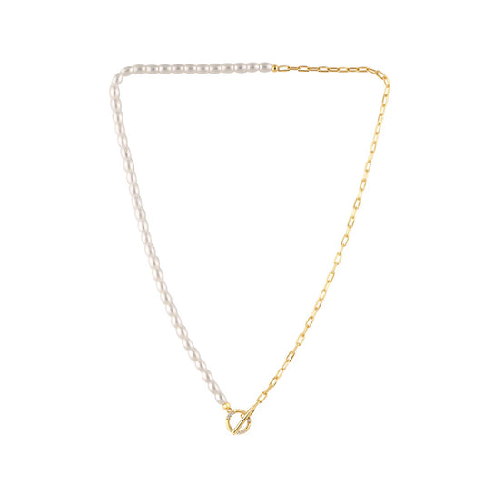 GEORGINI ALCHEMY PAPERCLIP PEARL FOB NECKLACE GOLD