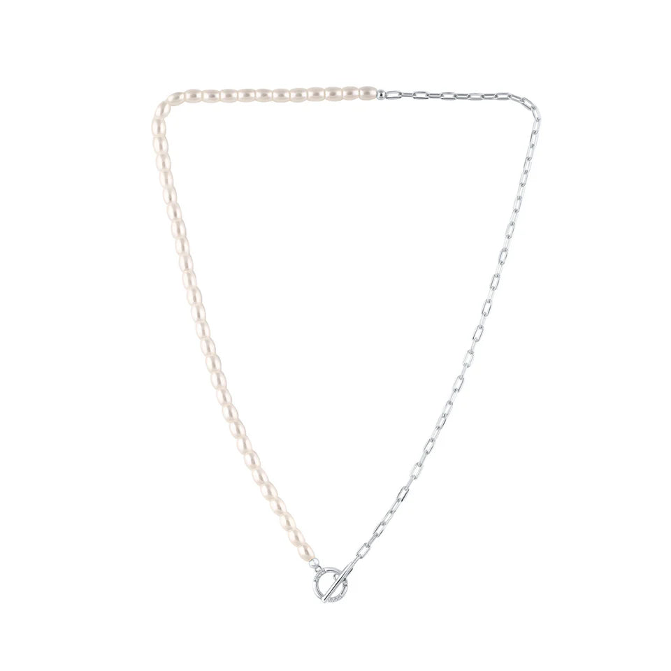 GEORGINI ALCHEMY PAPERCLIP PEARL FOB NECKLACE SILVER