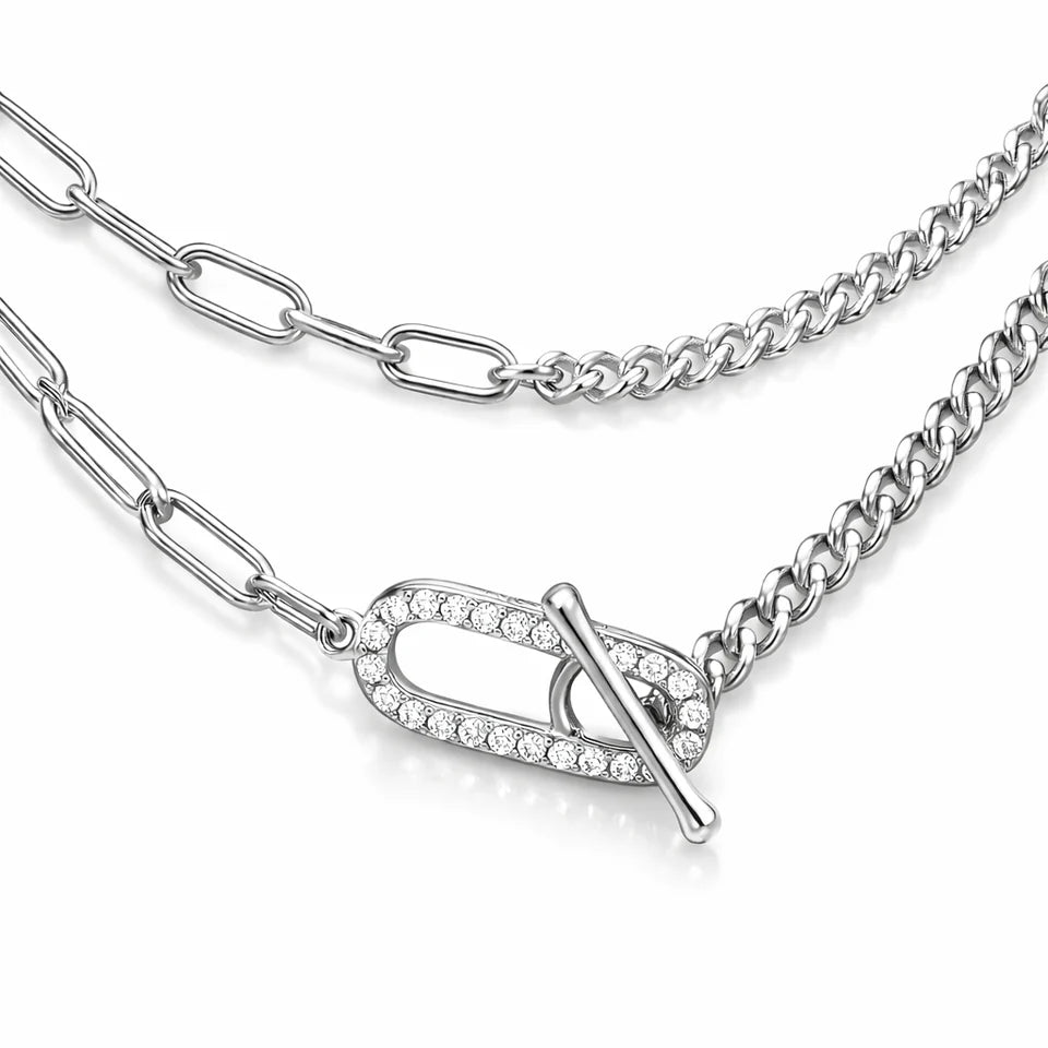 GEORGINI ALCHEMY PAPERCLIP CURB FOB NECKLACE SILVER