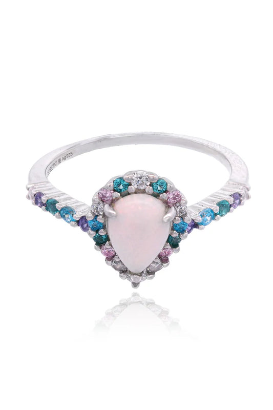 GEORGINI WISTERIA CREATED OPAL FLORIBUNDA RING SILVER