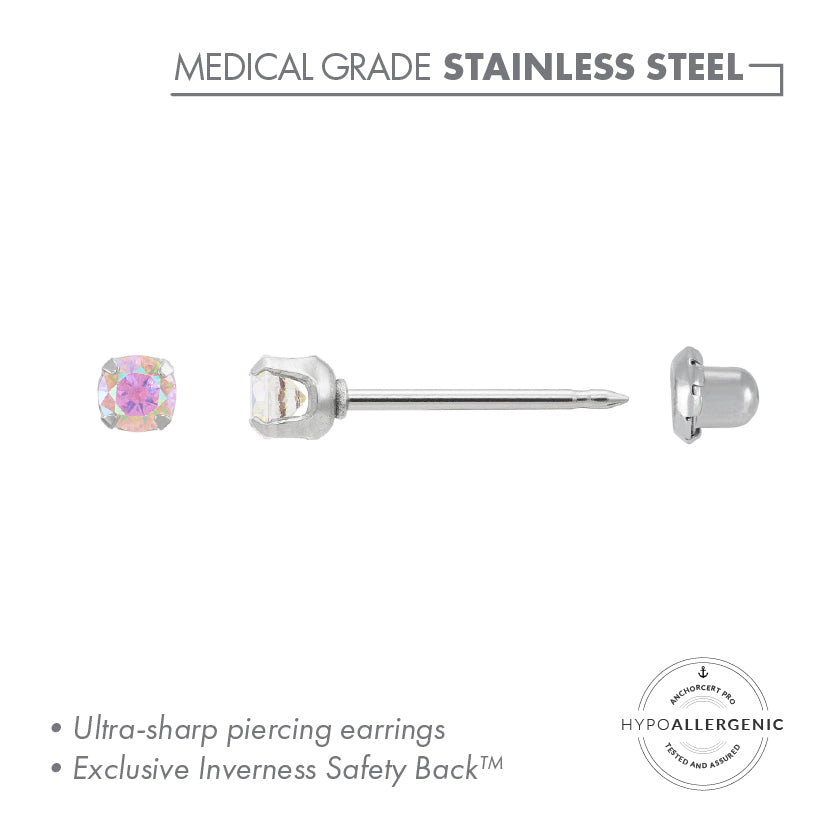 Inverness Stainless Steel 3mm 'AB' CZ Piercing Earrings