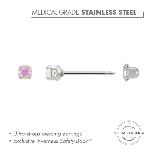 Inverness Stainless Steel 3mm 'AB' CZ Piercing Earrings