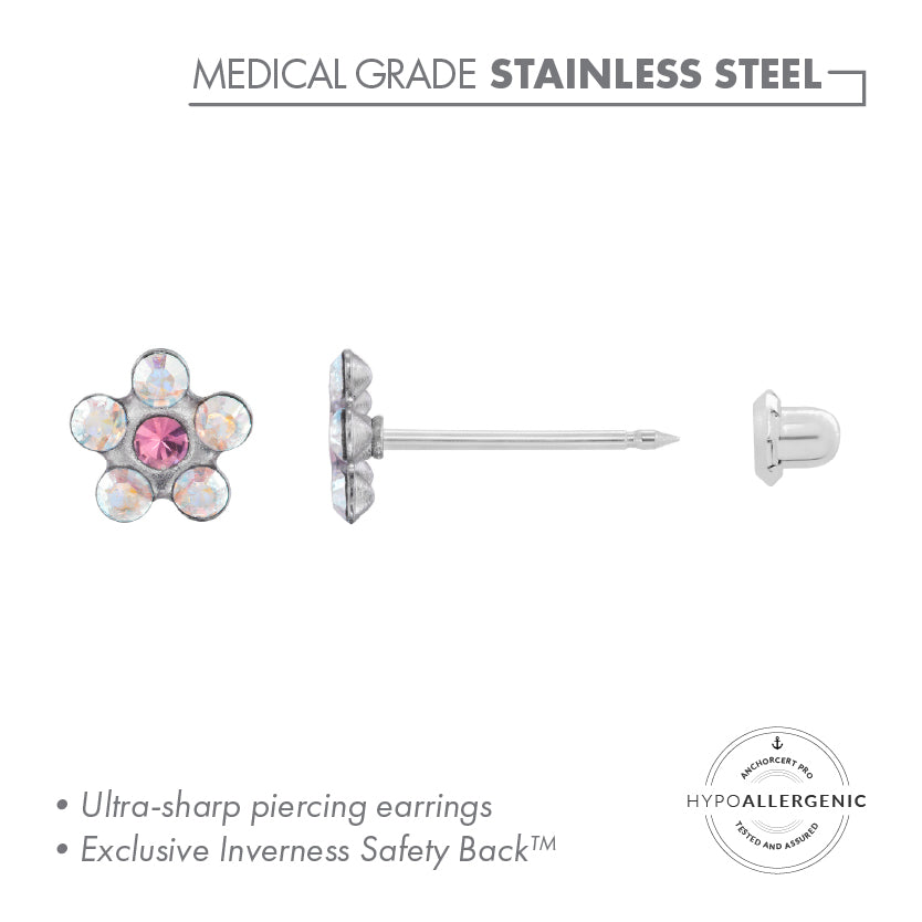 Inverness Stainless Steel AB & Rose Piercing Earring