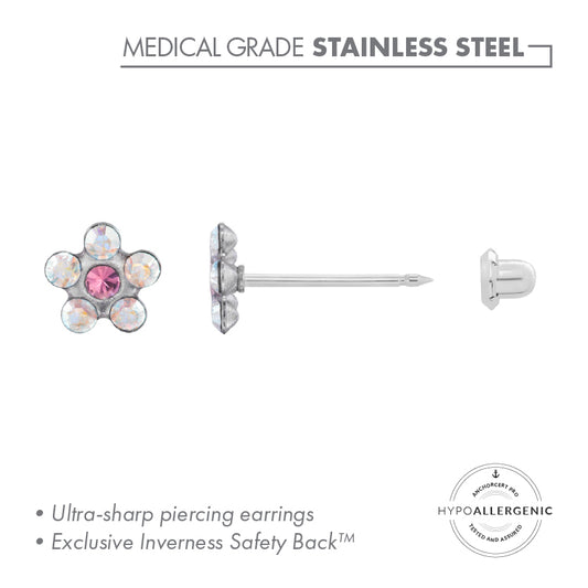 Inverness Stainless Steel AB & Rose Piercing Earring