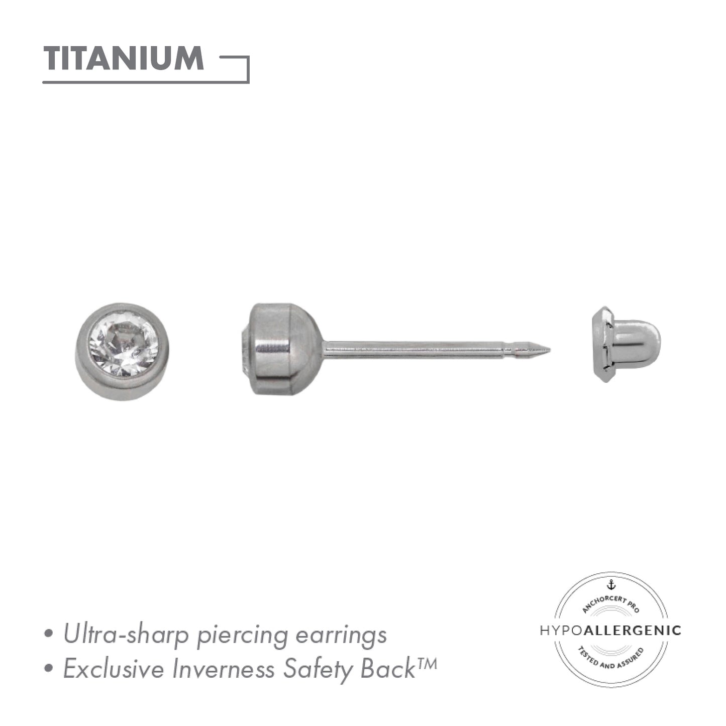 Inverness Titanium 4mm Clear Crystal Bezel Piercing Earring
