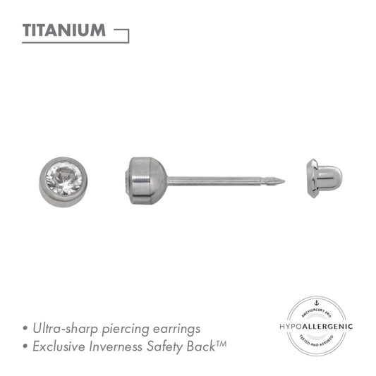 Inverness Titanium 4mm Clear Crystal Bezel Piercing Earring