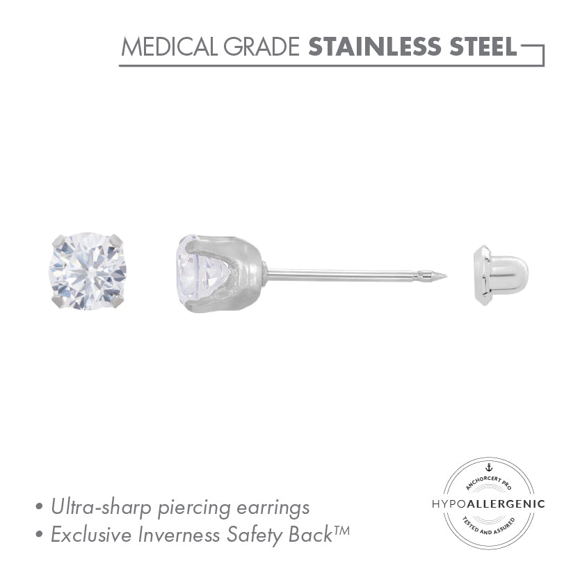 Inverness Stainless Steel 5mm CZ Piercing Earrings