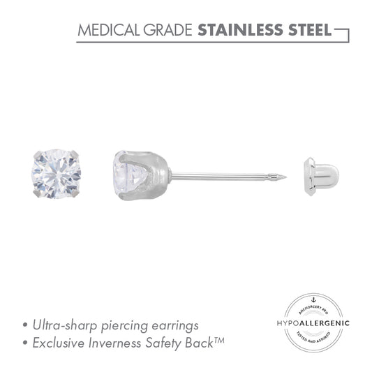 Inverness Stainless Steel 5mm CZ Piercing Earrings