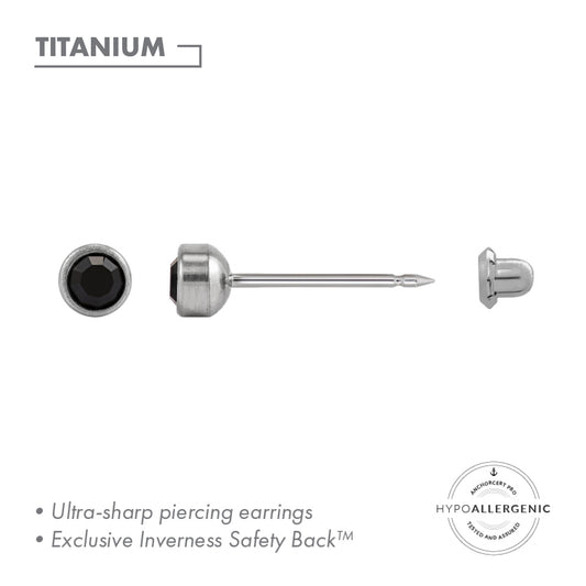 Inverness Titanium 4mm Black Crystal Bezel Piercing Earrings