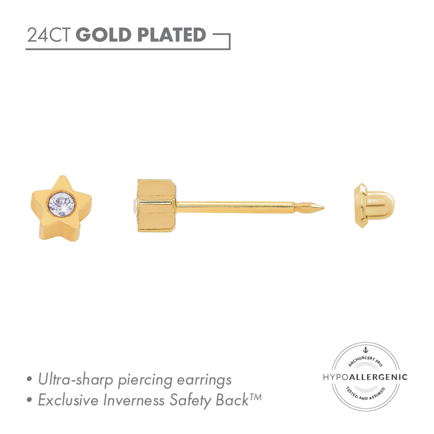 Inverness 24ct Gold Plated Stainless Steel Crystal in Star Piercing Earring