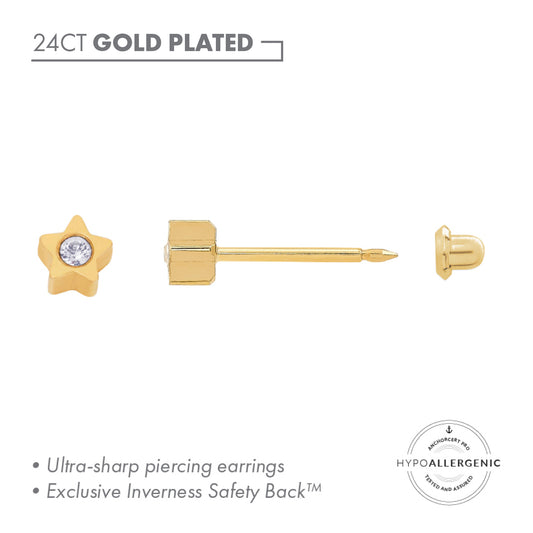 Inverness 24ct Gold Plated Stainless Steel Crystal in Star Piercing Earring