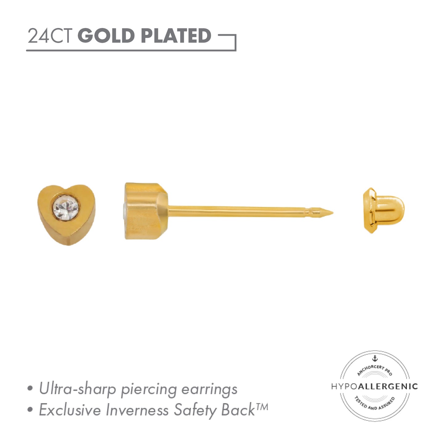 Inverness 24ct Gold Plated Stainless Steel Crystal in Heart Piercing Earring
