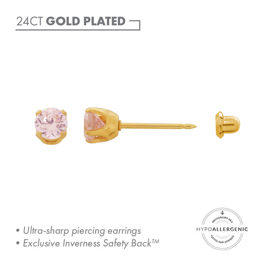 Inverness 24ct Gold Plated Stainless Steel 5mm Pink CZ