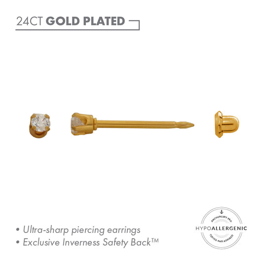 Inverness 24ct Gold Plated Stainless Steel 2mm CZ Piercing Earrings
