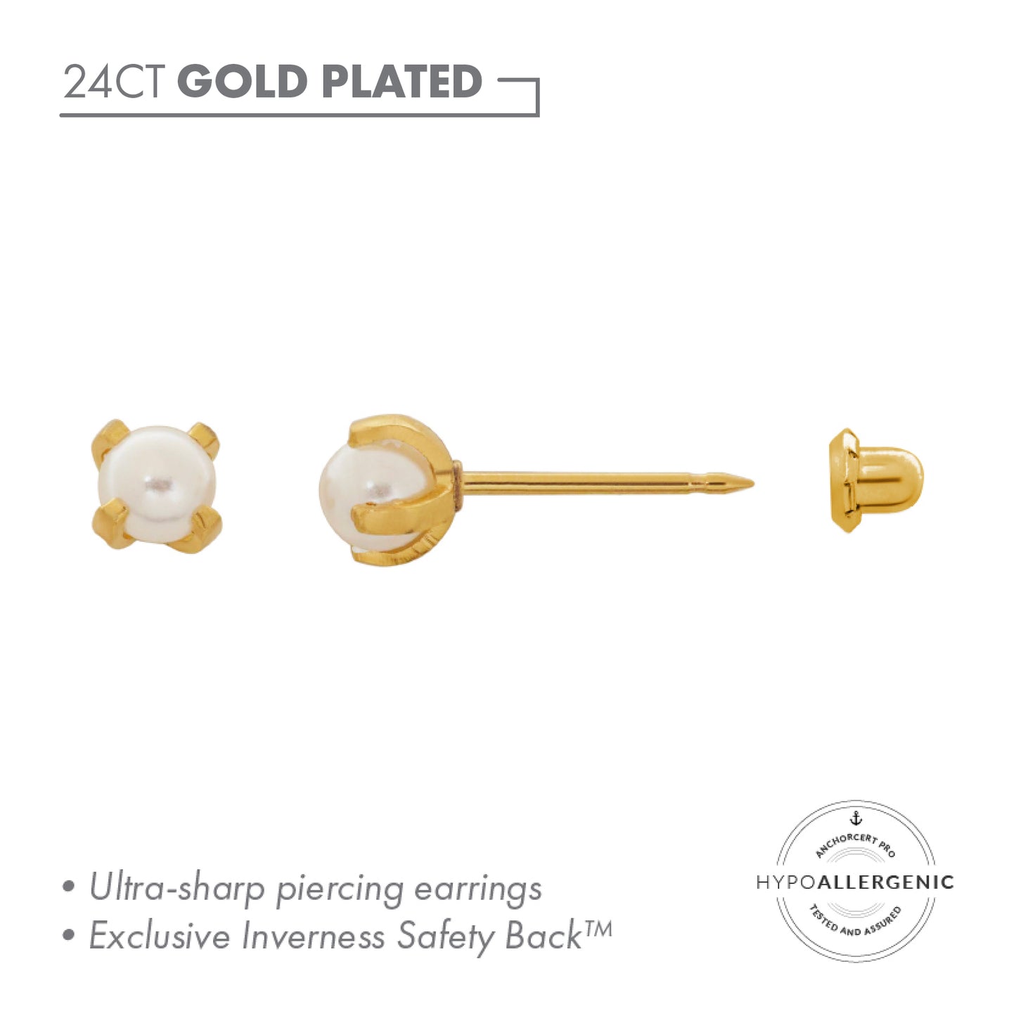 Inverness 24ct Gold Plated Stainless Steel 4mm Simulated Pearl