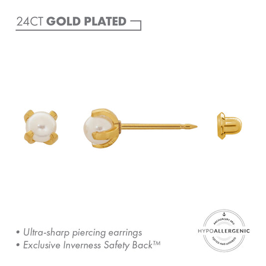 Inverness 24ct Gold Plated Stainless Steel 4mm Simulated Pearl