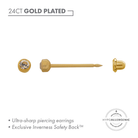 Inverness 24ct Gold Plated Stainless Steel 3mm Clear Crystal Bezel