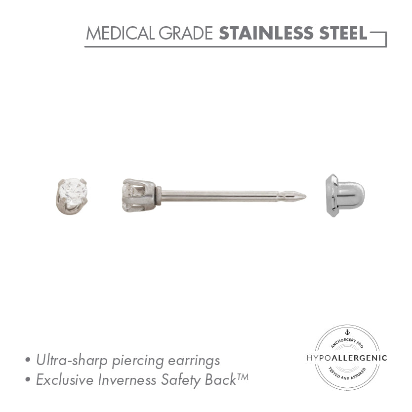 Inverness Stainless Steel 2mm CZ Piercing Earrings