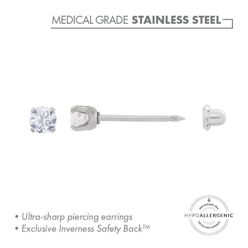 Inverness Stainless Steel 3mm CZ Piercing Studs