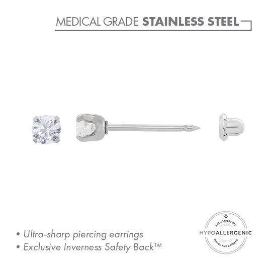 Inverness Stainless Steel 3mm CZ Piercing Studs