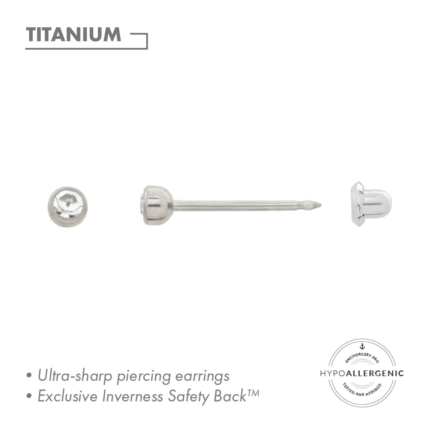 Inverness Titanium 3mm Crystal Bezel Piercing Earrings