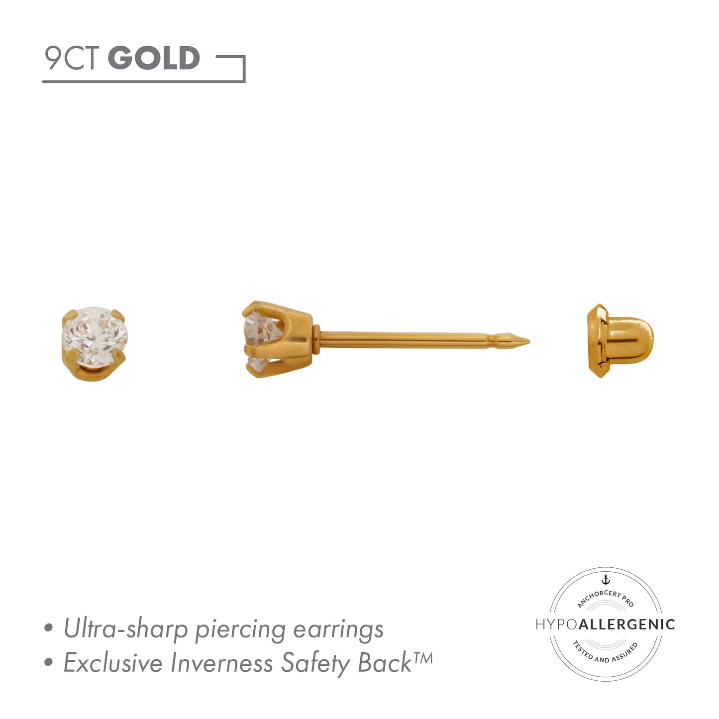 Inverness 9ct Yellow Gold 3mm Cubiq Zirconia