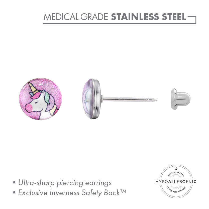 Inverness Stainless Steel Unicorn Piercing Earrings