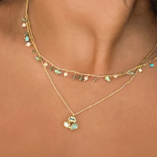 Island Dream Gemstone Pendant Necklace 18ct Gold Plated, Gemstones & Pearl